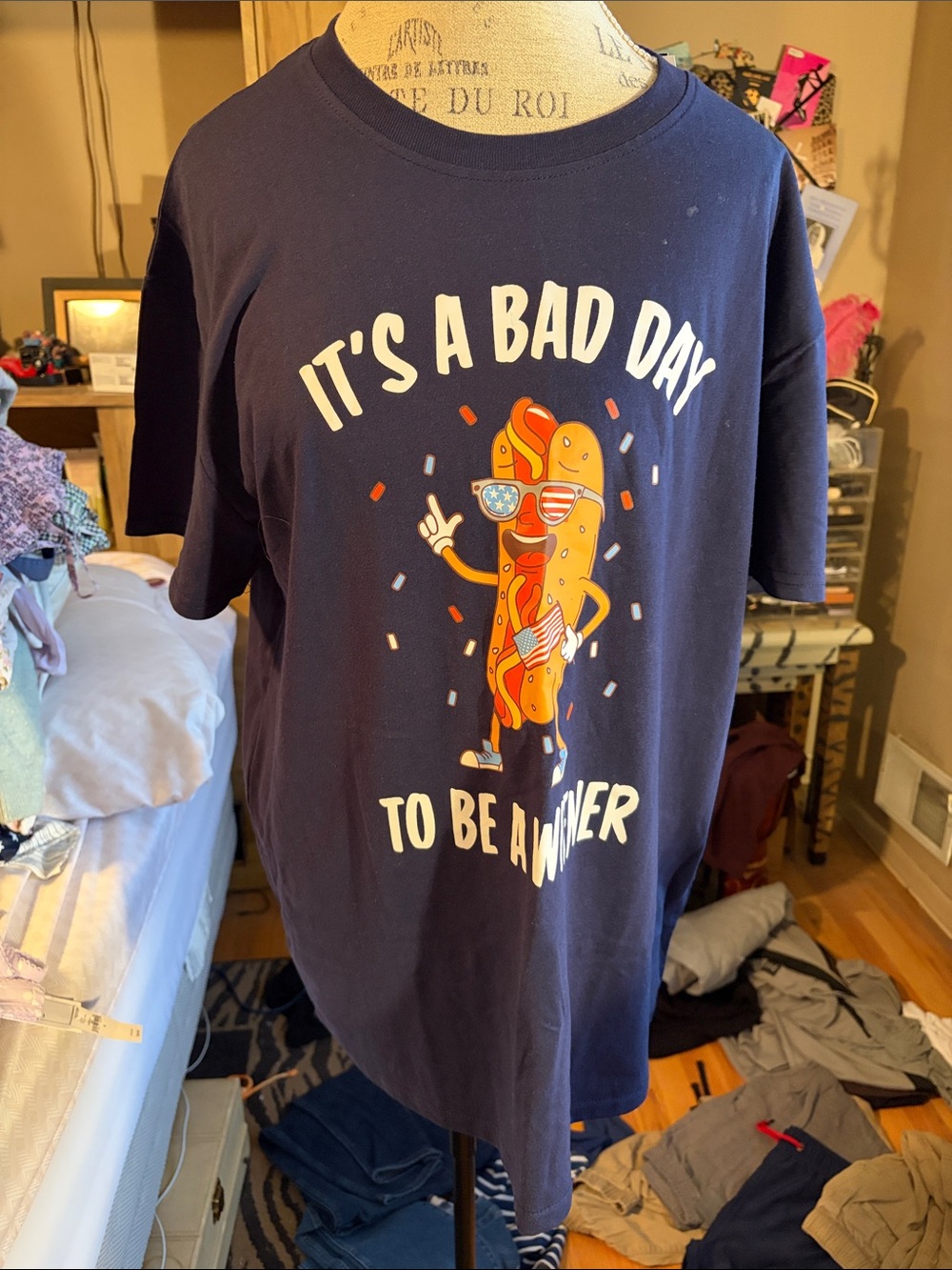 Graphic Tee - Navy "It's A Bad Day To Be A Wiener" - Large